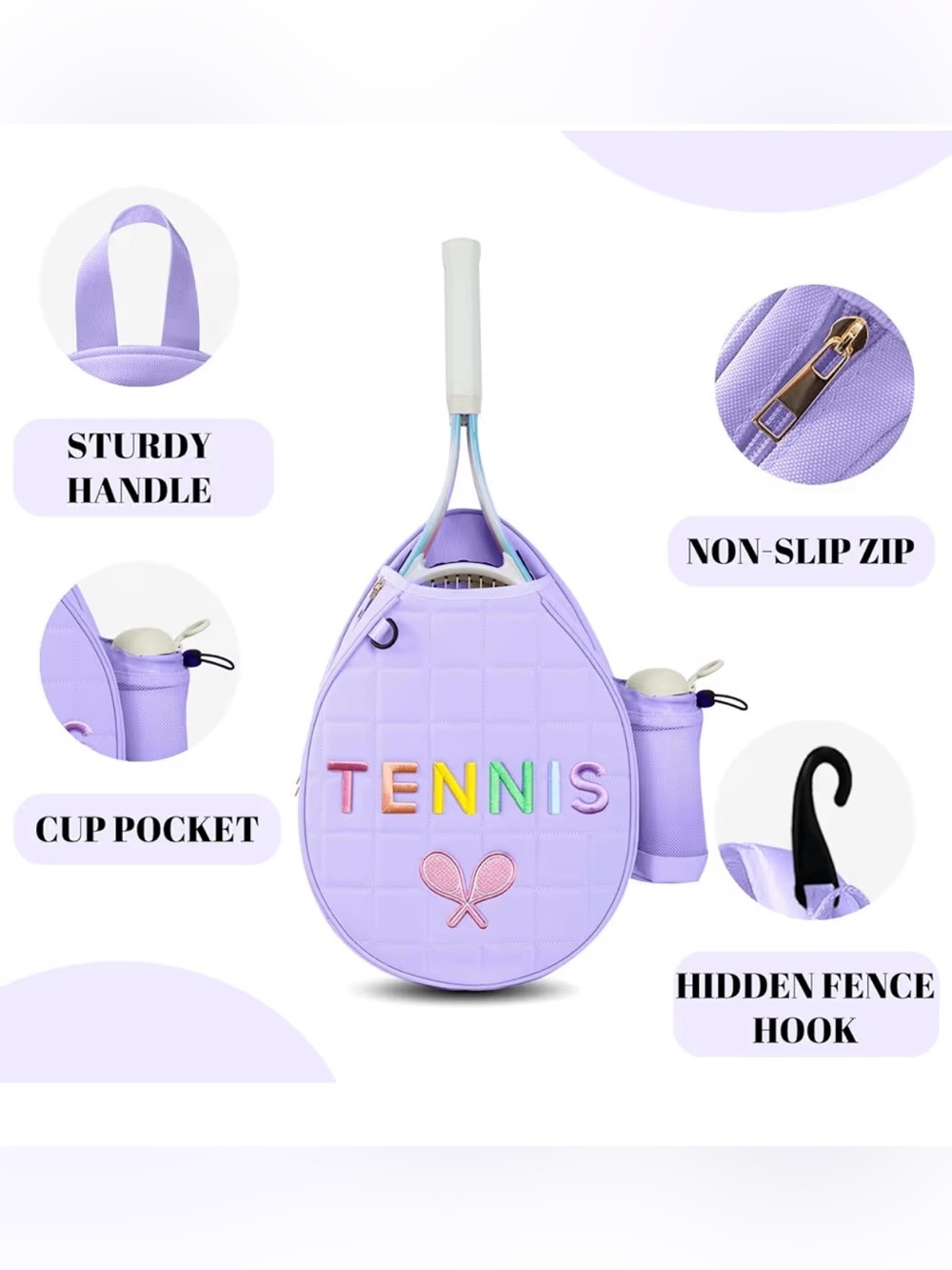 Lavender Tennis Racket Backpack - Picture 2 of 6
